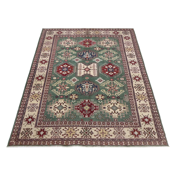 Green Afghan Kazak Rug 5' 9" x 9' 4" Hand-Knotted | No. AL71266