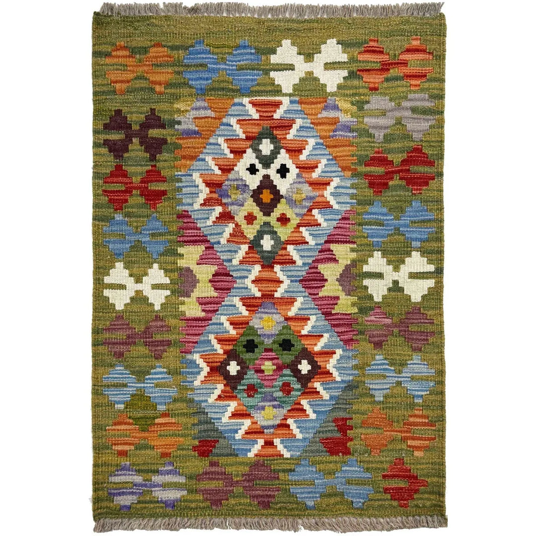 Afghan Vegetable Kilim Rug 2' 1" x 3' 0" Flat-Weave | No. AL71302