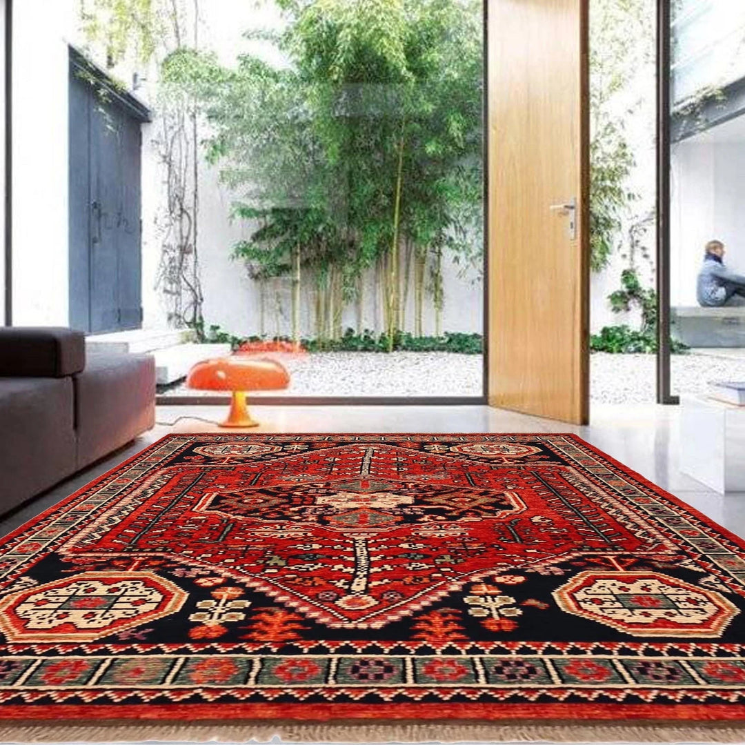 Red Afghan Oriental Rug 3' 11" x 5' 10" Hand-Knotted | No. AL71311