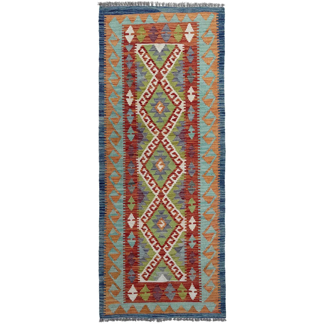 Afghan Vegetable Kilim Rug 2' 6" x 6' 5" Flat-Weave | No. AL714364