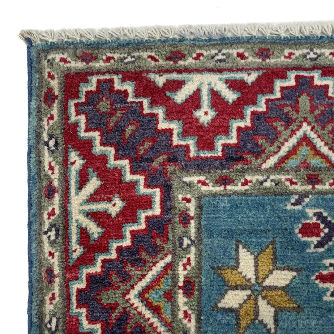 Blue Afghan Kazak Rug 3' 1" x 9' 6" Hand-Knotted | No. AL71438