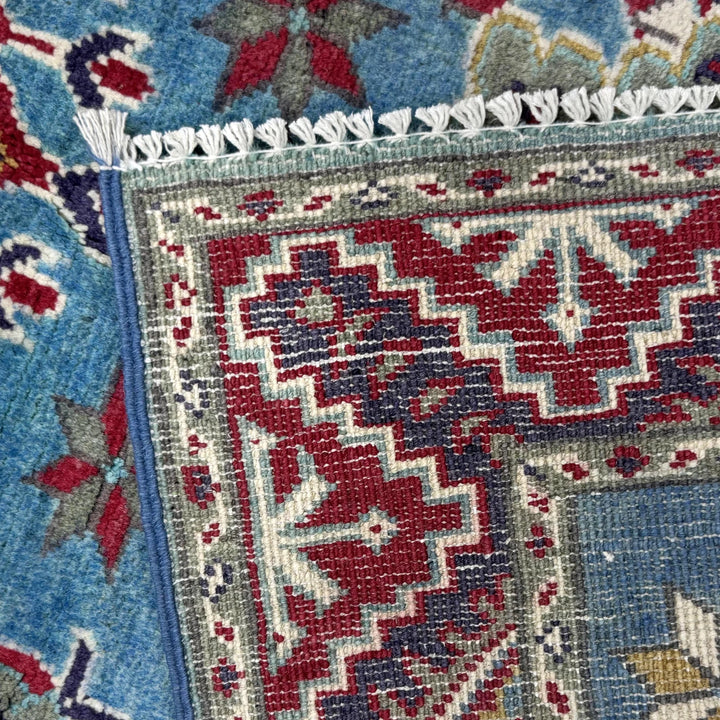 Blue Afghan Kazak Rug 3' 1" x 9' 6" Hand-Knotted | No. AL71438