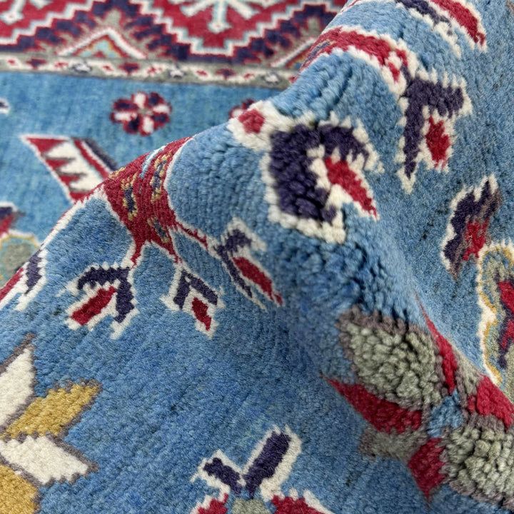 Blue Afghan Kazak Rug 3' 1" x 9' 6" Hand-Knotted | No. AL71438