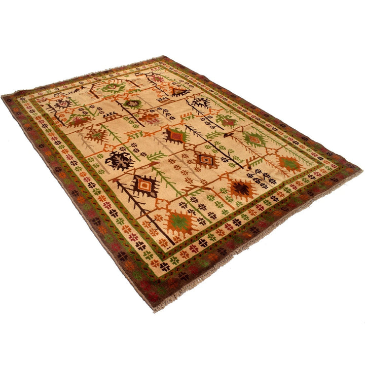 Tan Afghan Oriental Rug 5' 8" x 7' 5" Hand-Knotted | No. AL71454