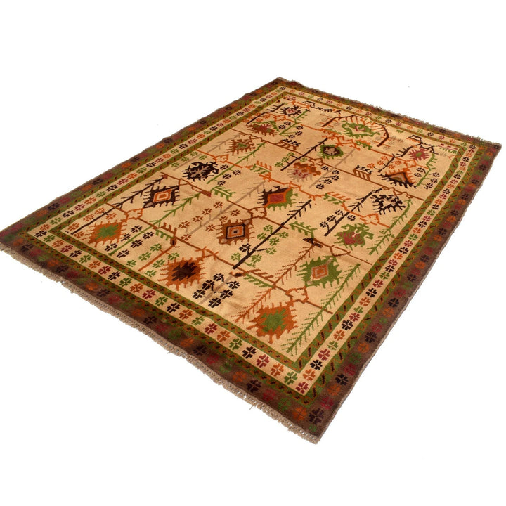 Tan Afghan Oriental Rug 5' 8" x 7' 5" Hand-Knotted | No. AL71454