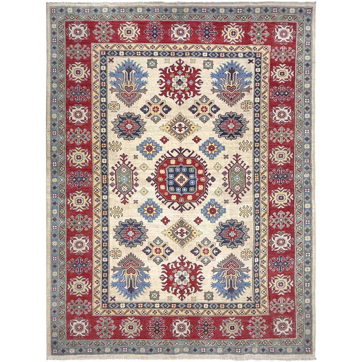 Beige Afghan Kazak Rug 6' 6" x 10' 0" Hand-Knotted | No. AL71456
