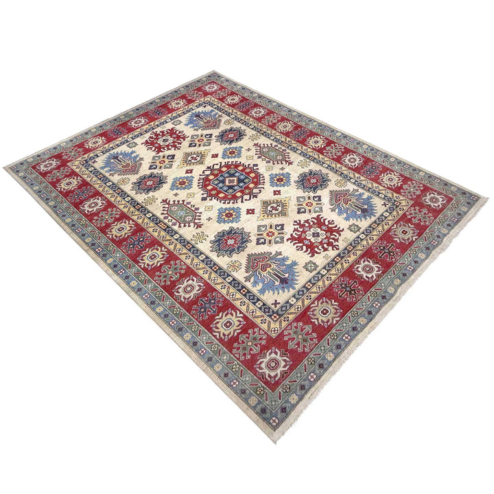 Beige Afghan Kazak Rug 6' 6" x 10' 0" Hand-Knotted | No. AL71456