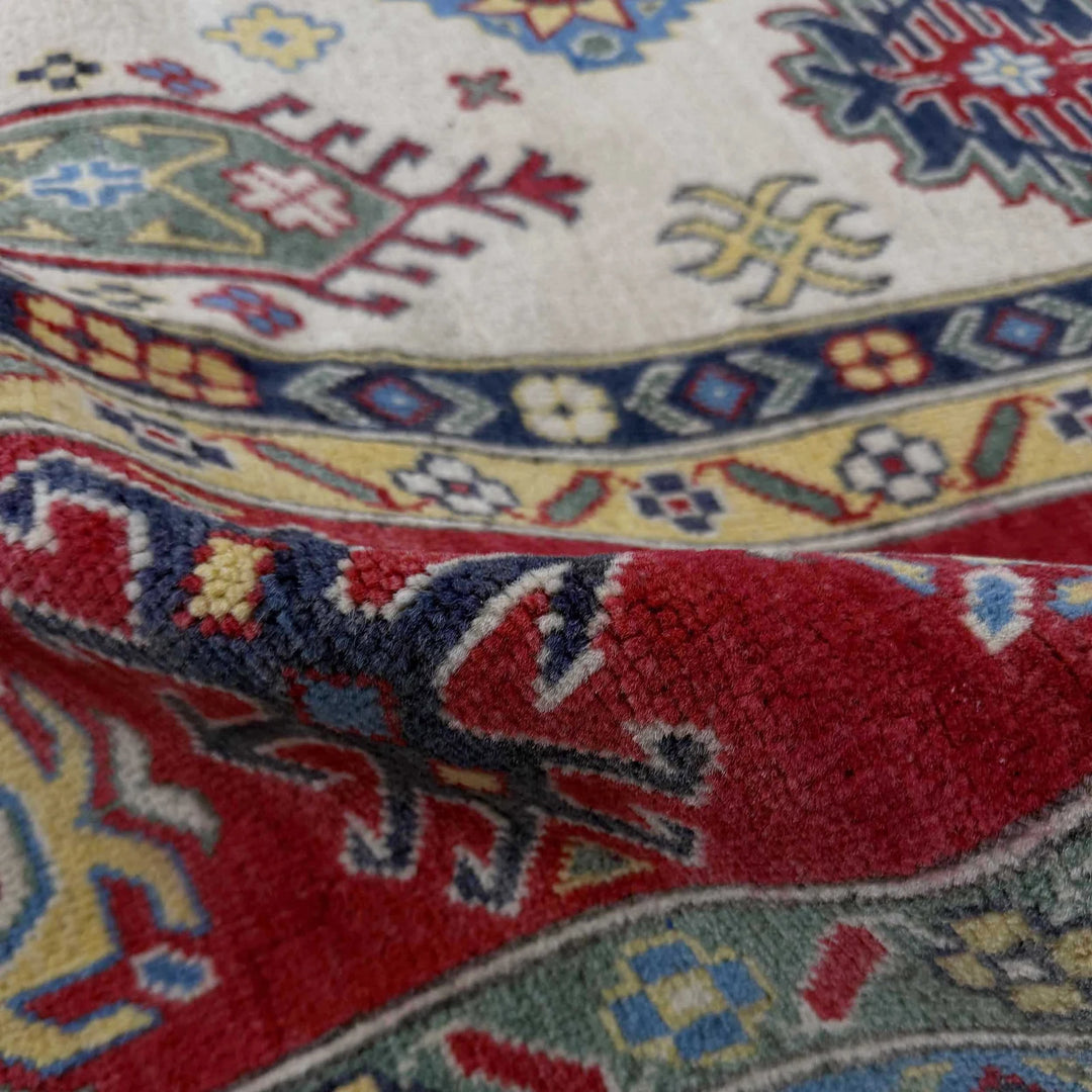 Beige Afghan Kazak Rug 6' 6" x 10' 0" Hand-Knotted | No. AL71456