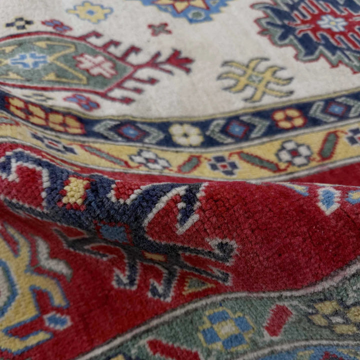 Beige Afghan Kazak Rug 6' 6" x 10' 0" Hand-Knotted | No. AL71456