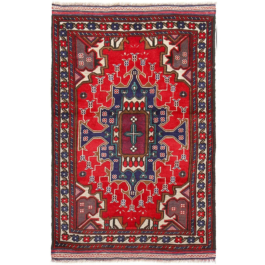 Afghan Baluchi Rug 3' 0" x 4' 6" Hand-Knotted | No. AL71468