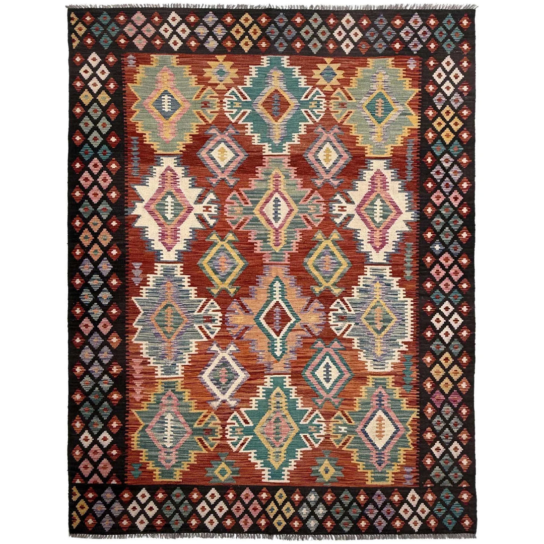 Afghan Vegetable Kilim Rug 6' 7" x 9' 9" Flat-Weave | No. AL71504