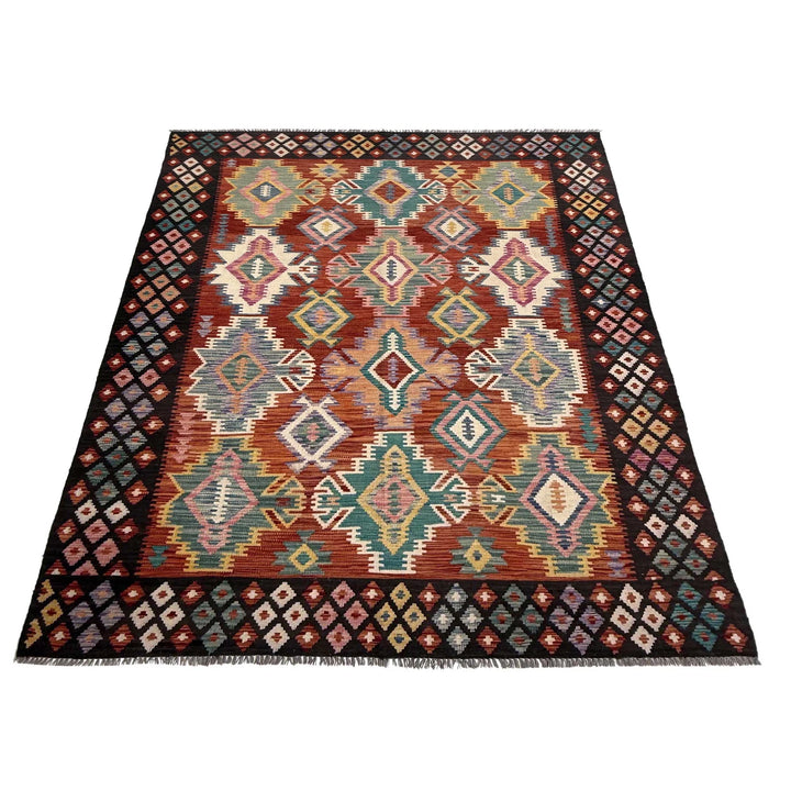 Afghan Vegetable Kilim Rug 6' 7" x 9' 9" Flat-Weave | No. AL71504