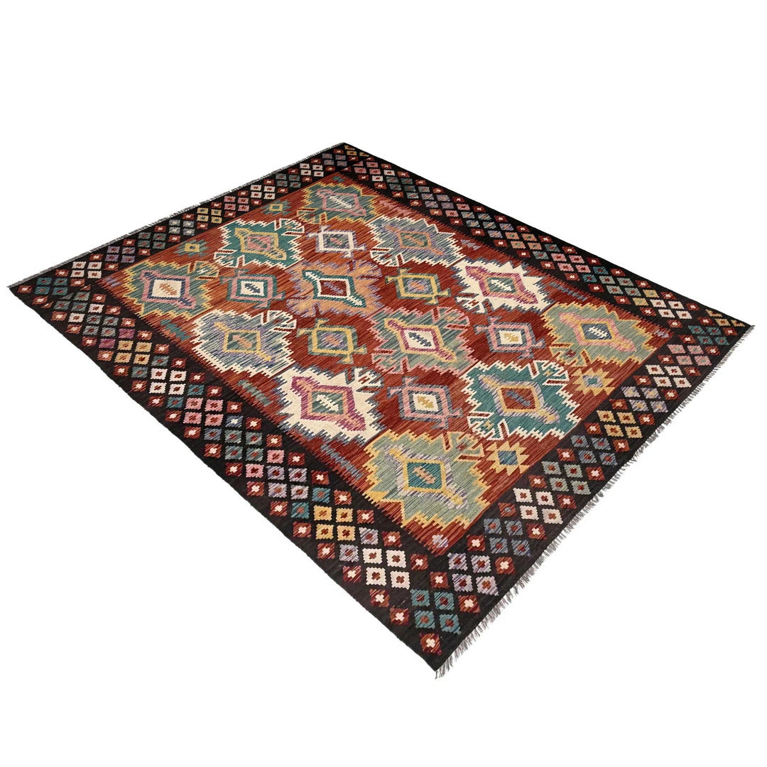 Afghan Vegetable Kilim Rug 6' 7" x 9' 9" Flat-Weave | No. AL71504
