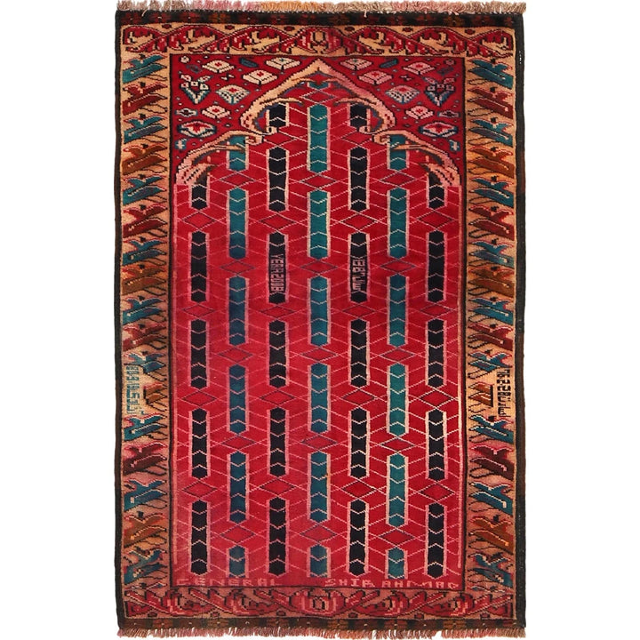 Red Afghan Prayer Rug 2' 6" x 3' 10" Hand-Knotted | No. AL71507