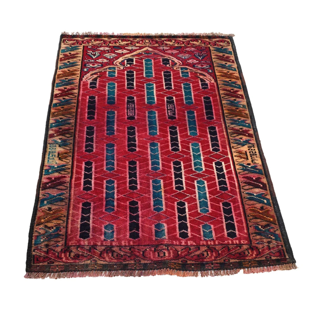Red Afghan Prayer Rug 2' 6" x 3' 10" Hand-Knotted | No. AL71507