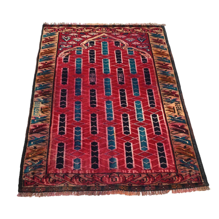 Red Afghan Prayer Rug 2' 6" x 3' 10" Hand-Knotted | No. AL71507