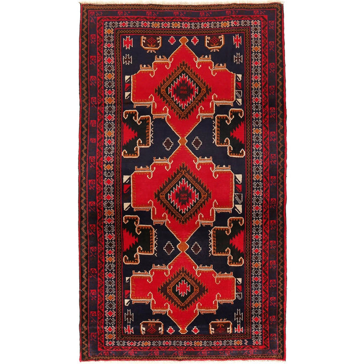 Red Afghan Baluchi Rug 4' 3" x 7' 2" Hand-Knotted | No. AL71519
