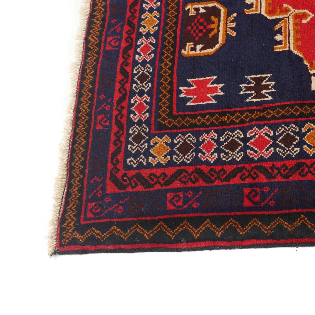 Red Afghan Baluchi Rug 4' 3" x 7' 2" Hand-Knotted | No. AL71519