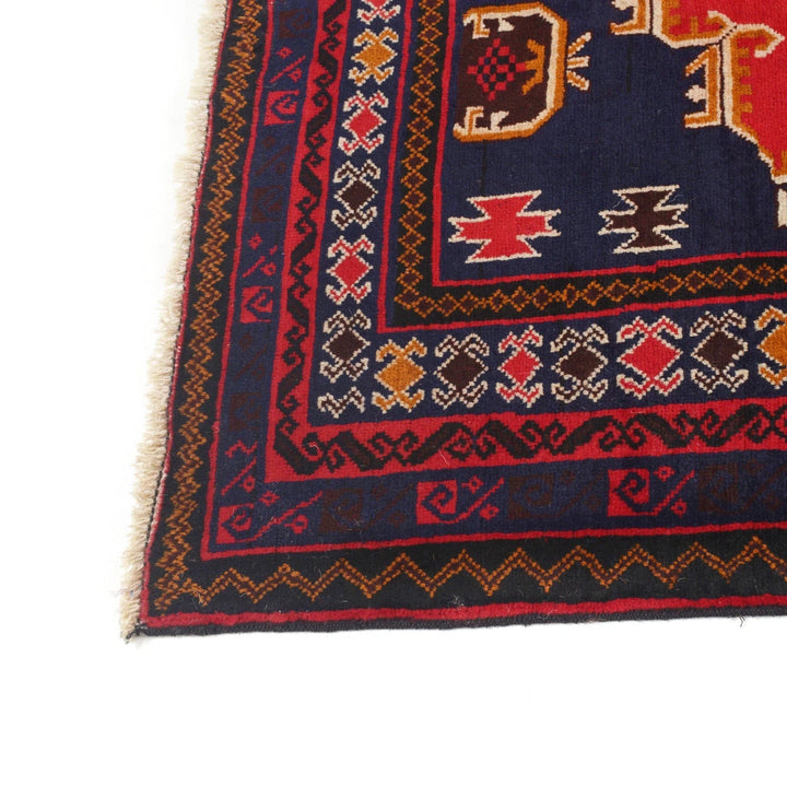 Red Afghan Baluchi Rug 4' 3" x 7' 2" Hand-Knotted | No. AL71519