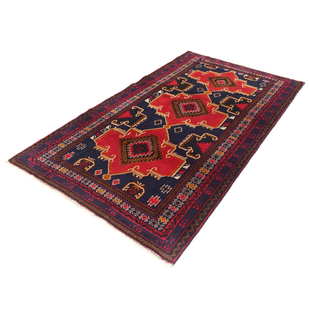 Red Afghan Baluchi Rug 4' 3" x 7' 2" Hand-Knotted | No. AL71519