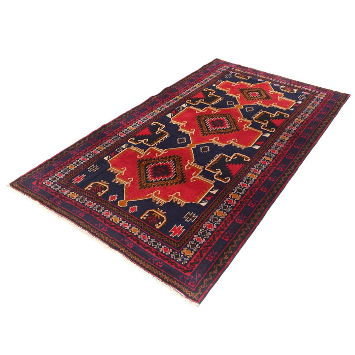 Red Afghan Baluchi Rug 4' 3" x 7' 2" Hand-Knotted | No. AL71519