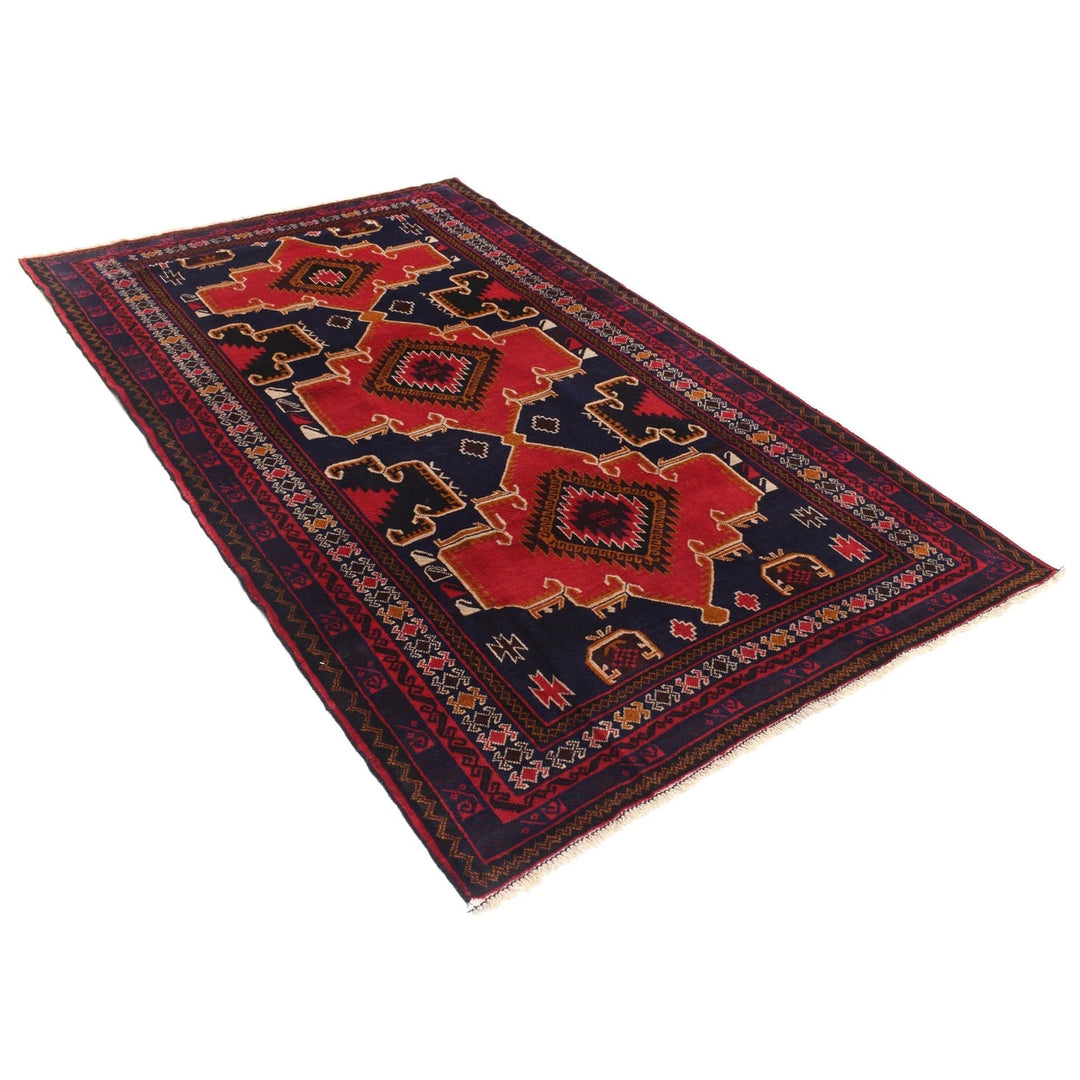 Red Afghan Baluchi Rug 4' 3" x 7' 2" Hand-Knotted | No. AL71519