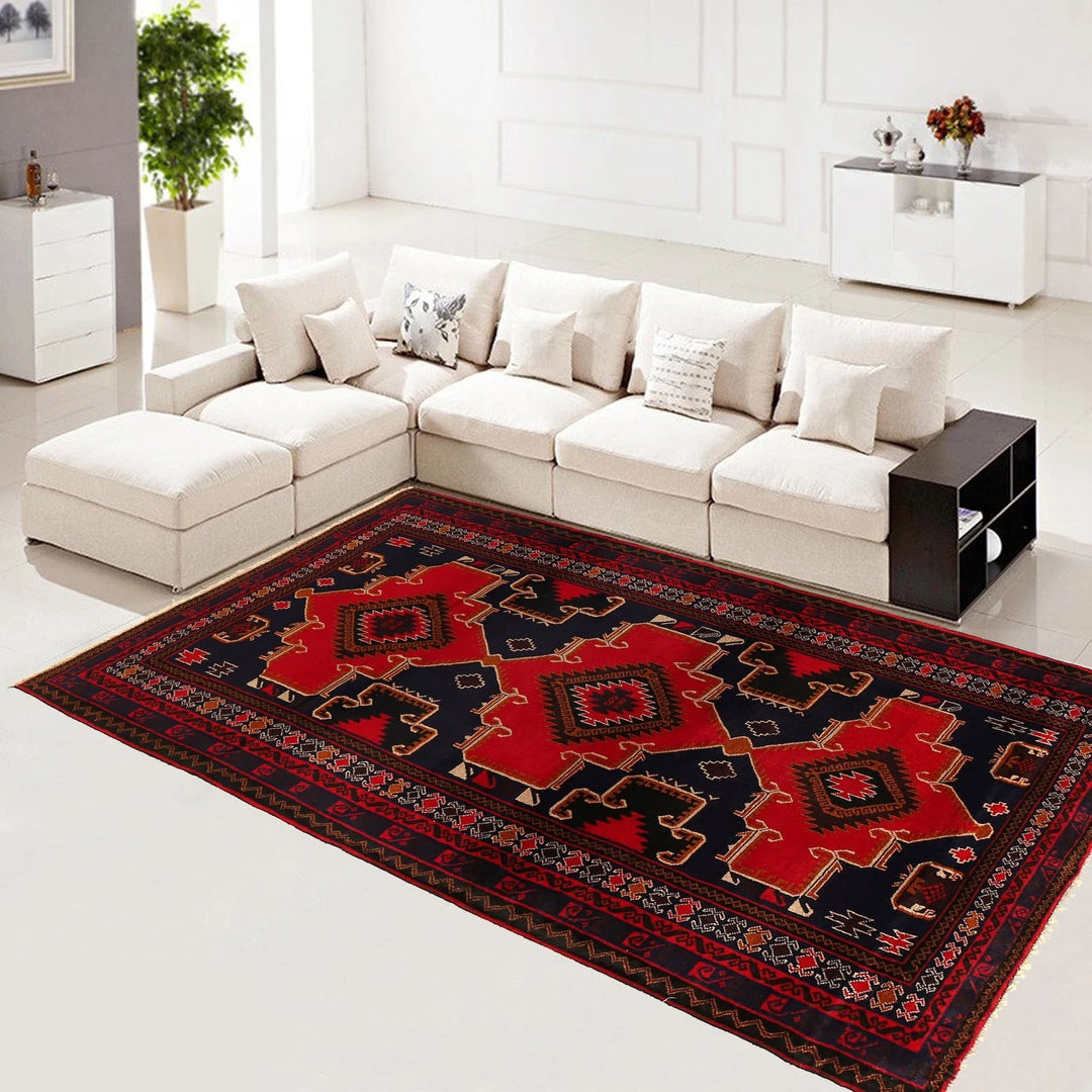 Red Afghan Baluchi Rug 4' 3" x 7' 2" Hand-Knotted | No. AL71519