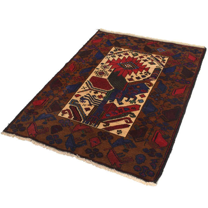 Afghan Baluchi Rug 3' 3" x 4' 6" Hand-Knotted | No. AL71540