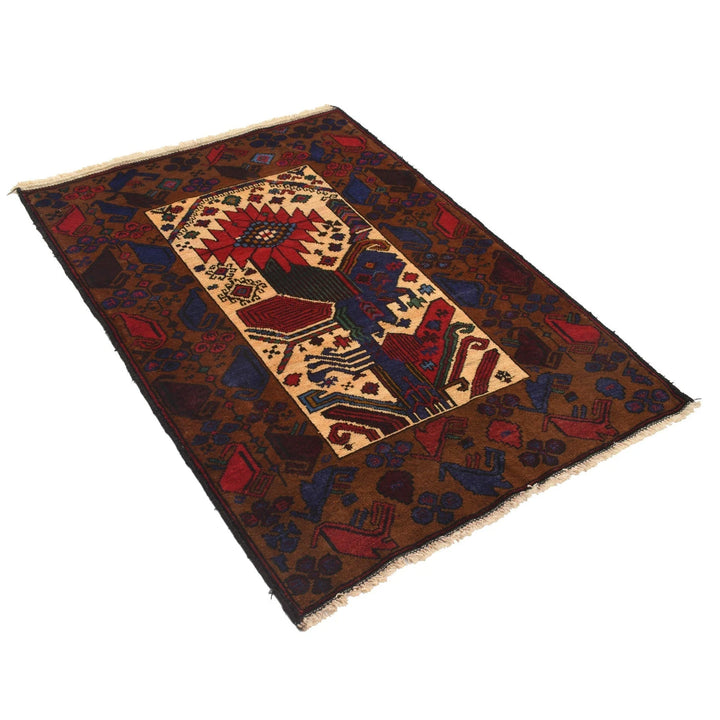 Afghan Baluchi Rug 3' 3" x 4' 6" Hand-Knotted | No. AL71540