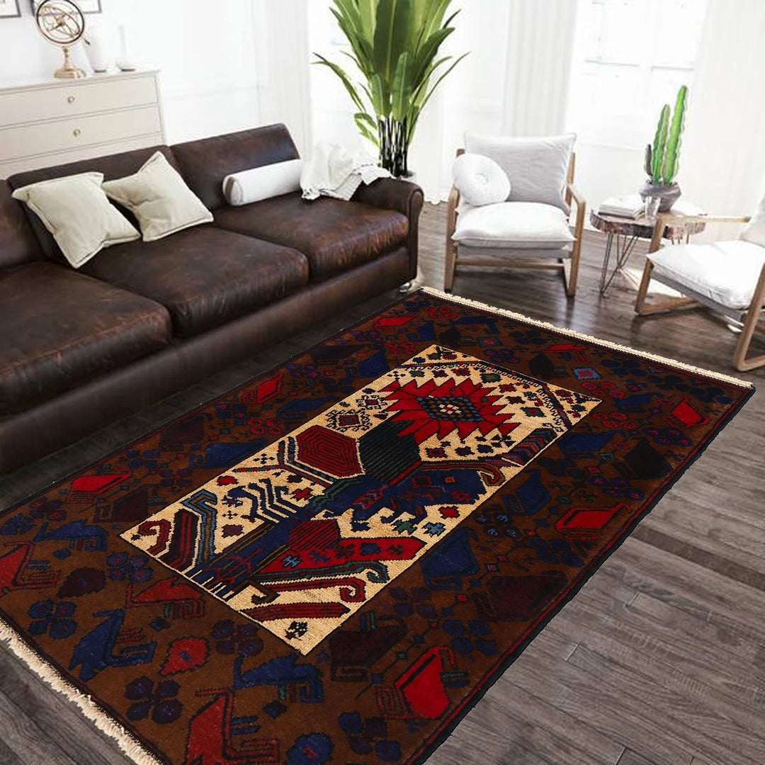 Afghan Baluchi Rug 3' 3" x 4' 6" Hand-Knotted | No. AL71540