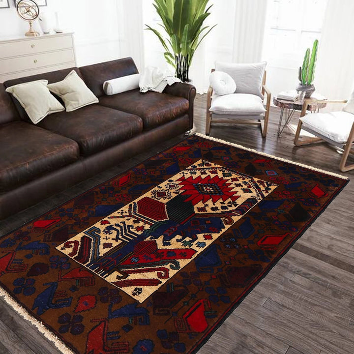Afghan Baluchi Rug 3' 3" x 4' 6" Hand-Knotted | No. AL71540