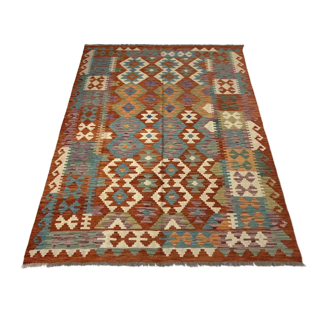 Afghan Vegetable Kilim Rug 5' 6" x 7' 10" Flat-Weave | No. AL715509