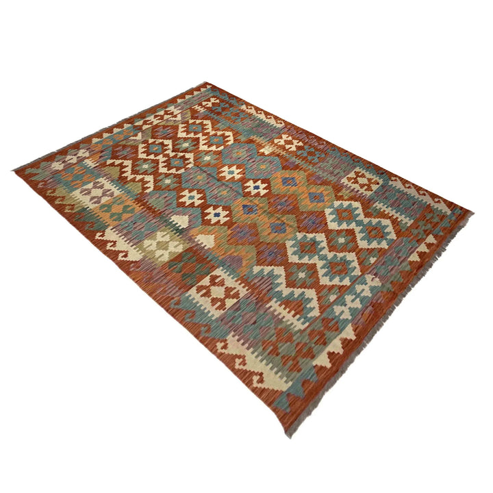 Afghan Vegetable Kilim Rug 5' 6" x 7' 10" Flat-Weave | No. AL715509