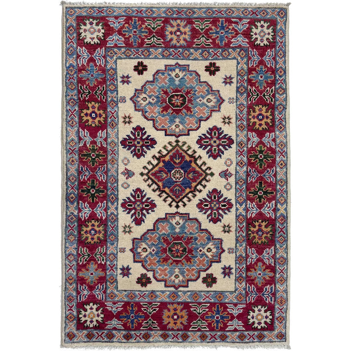 Beige Afghan Kazak Rug 2' 8" x 4' 2" Hand-Knotted | No. AL71630