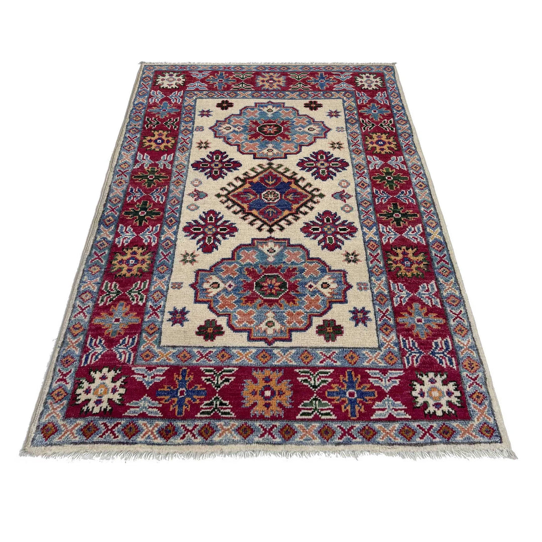 Beige Afghan Kazak Rug 2' 8" x 4' 2" Hand-Knotted | No. AL71630