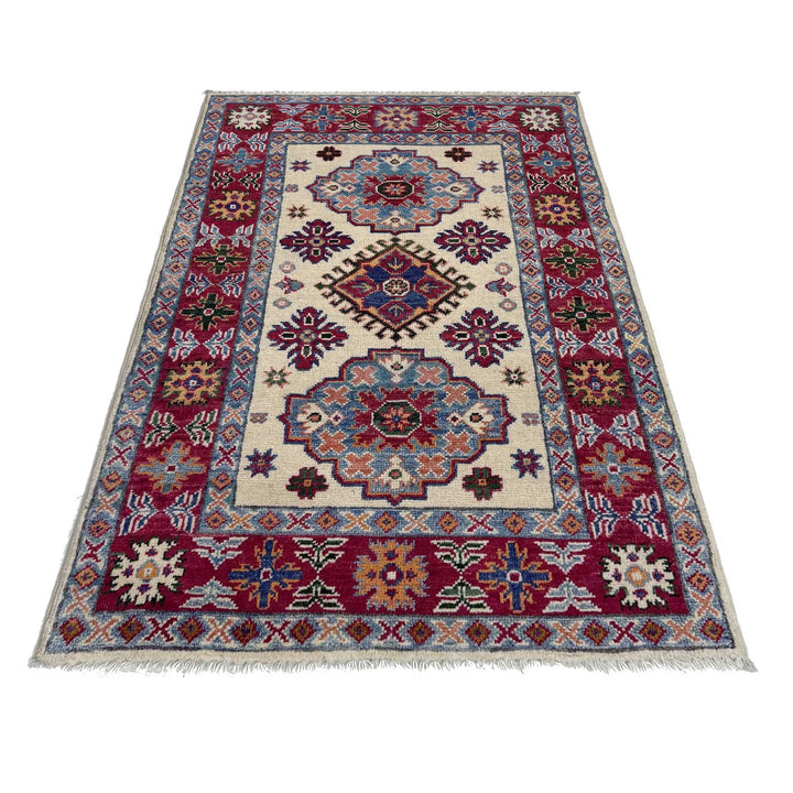 Beige Afghan Kazak Rug 2' 8" x 4' 2" Hand-Knotted | No. AL71630