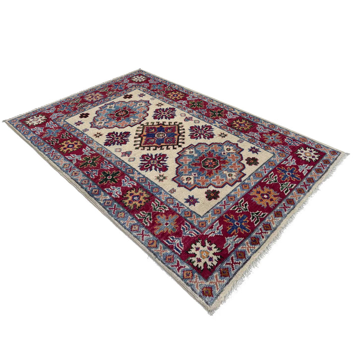 Beige Afghan Kazak Rug 2' 8" x 4' 2" Hand-Knotted | No. AL71630