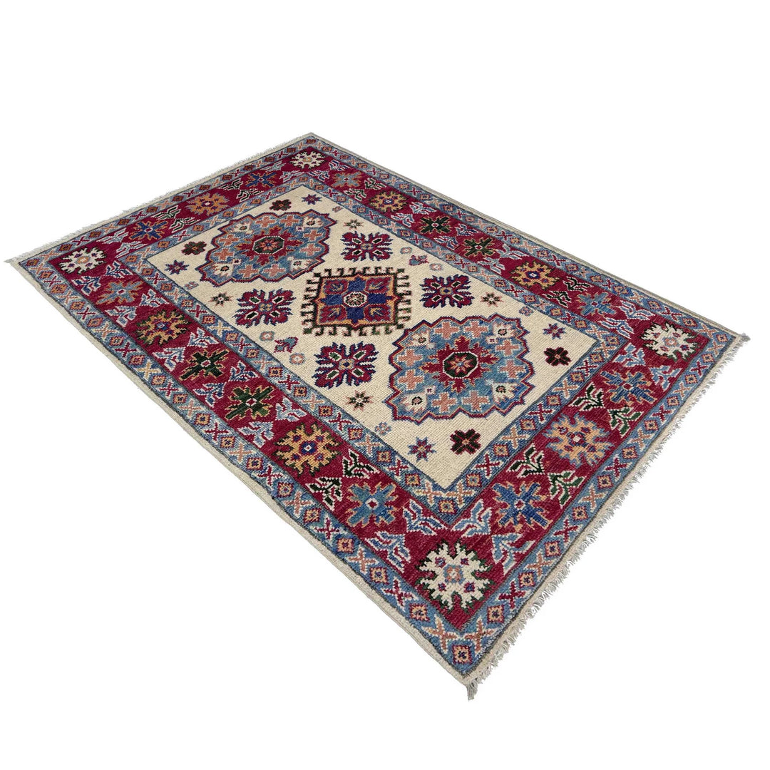 Beige Afghan Kazak Rug 2' 8" x 4' 2" Hand-Knotted | No. AL71630