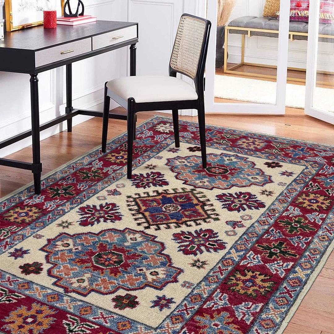 Beige Afghan Kazak Rug 2' 8" x 4' 2" Hand-Knotted | No. AL71630