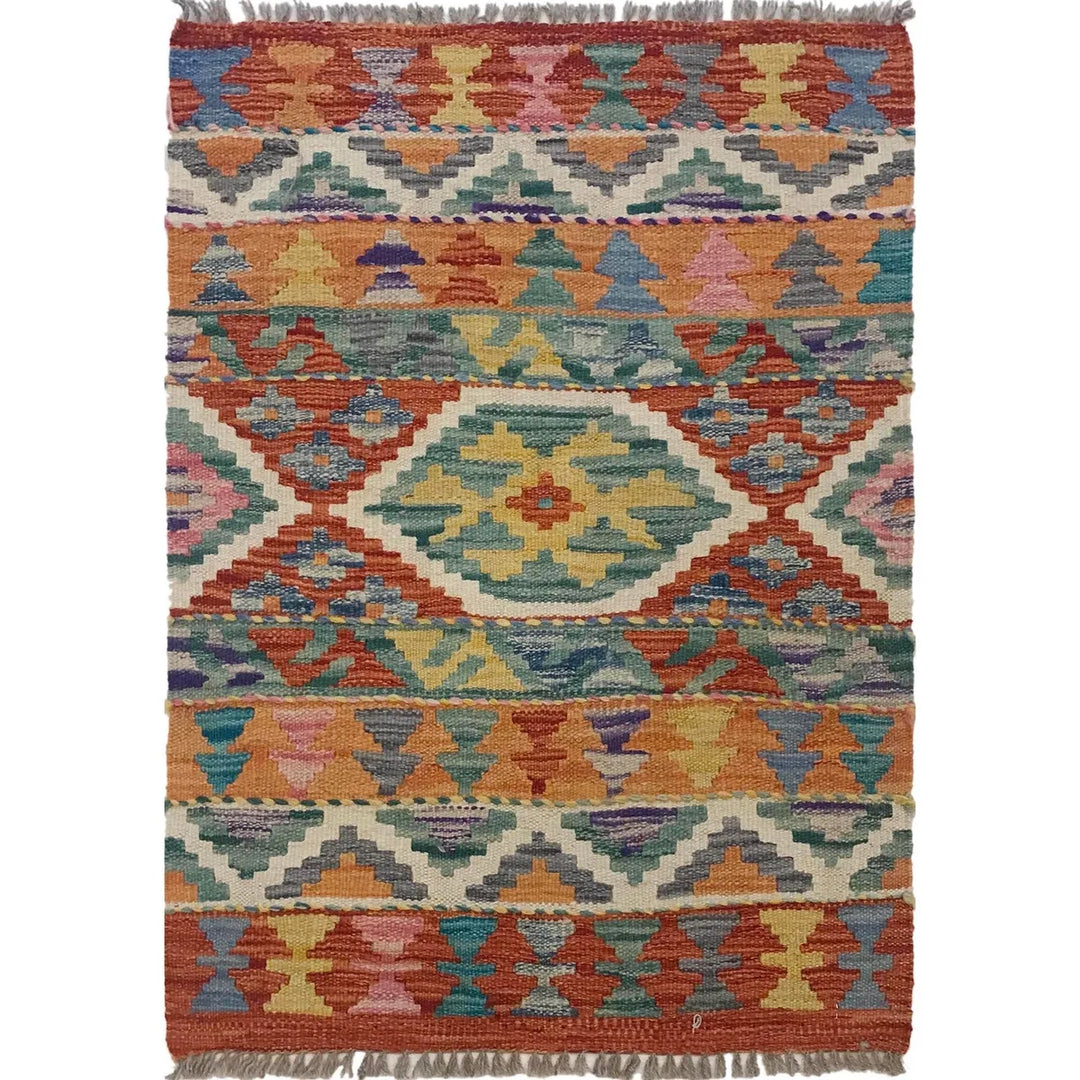Afghan Chobi Kilim Rug 2' 0" x 2' 10" Flat-Weave | No. AL71640