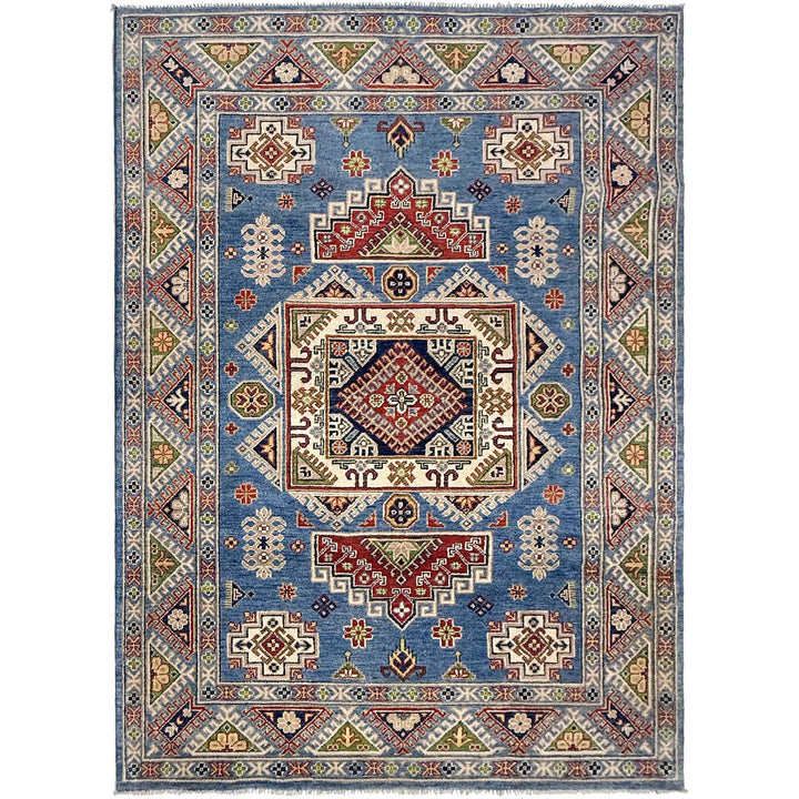 Blue Afghan Kazak Rug 5' 0" x 6' 11" Hand-Knotted | No. AL71735