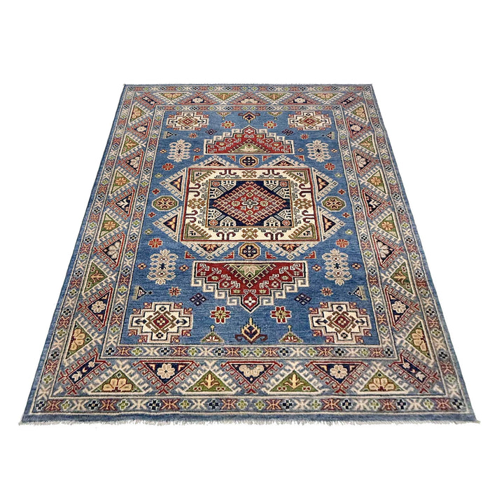 Blue Afghan Kazak Rug 5' 0" x 6' 11" Hand-Knotted | No. AL71735