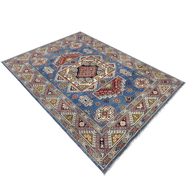 Blue Afghan Kazak Rug 5' 0" x 6' 11" Hand-Knotted | No. AL71735