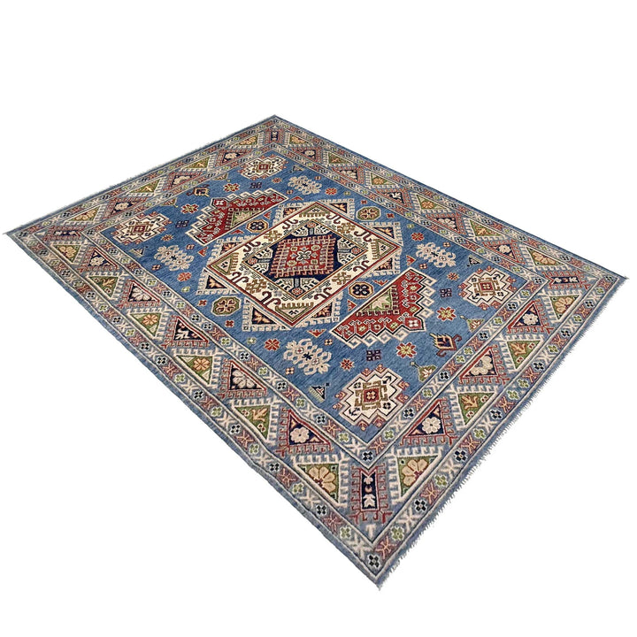 Blue Afghan Kazak Rug 5' 0" x 6' 11" Hand-Knotted | No. AL71735