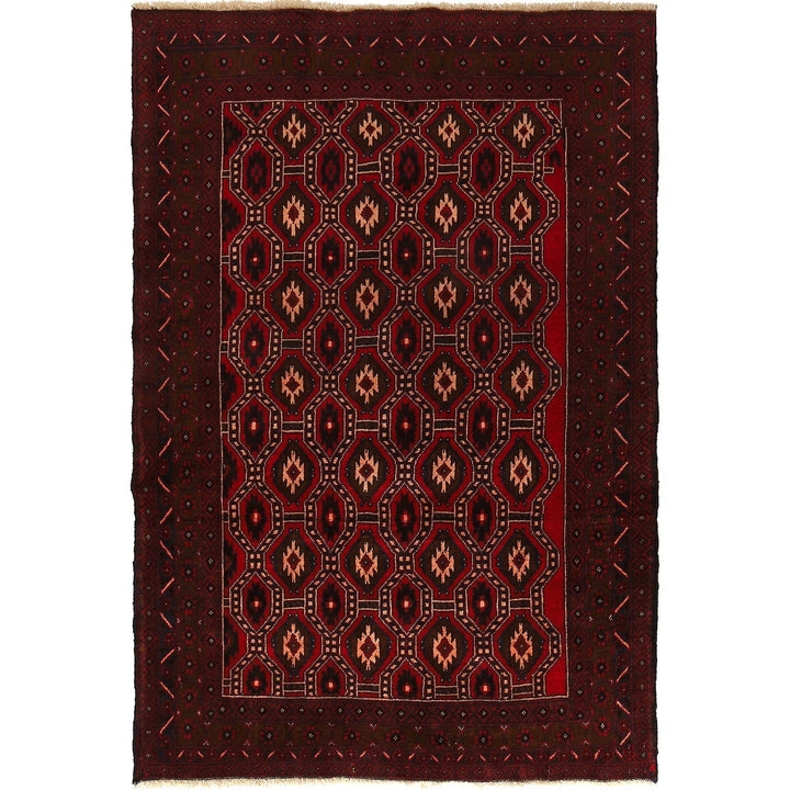 Afghan Baluchi Rug 4' 2" x 6' 1" Hand-Knotted | No. AL71747