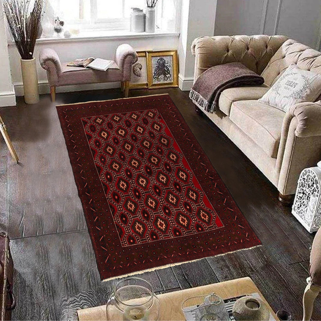 Afghan Baluchi Rug 4' 2" x 6' 1" Hand-Knotted | No. AL71747