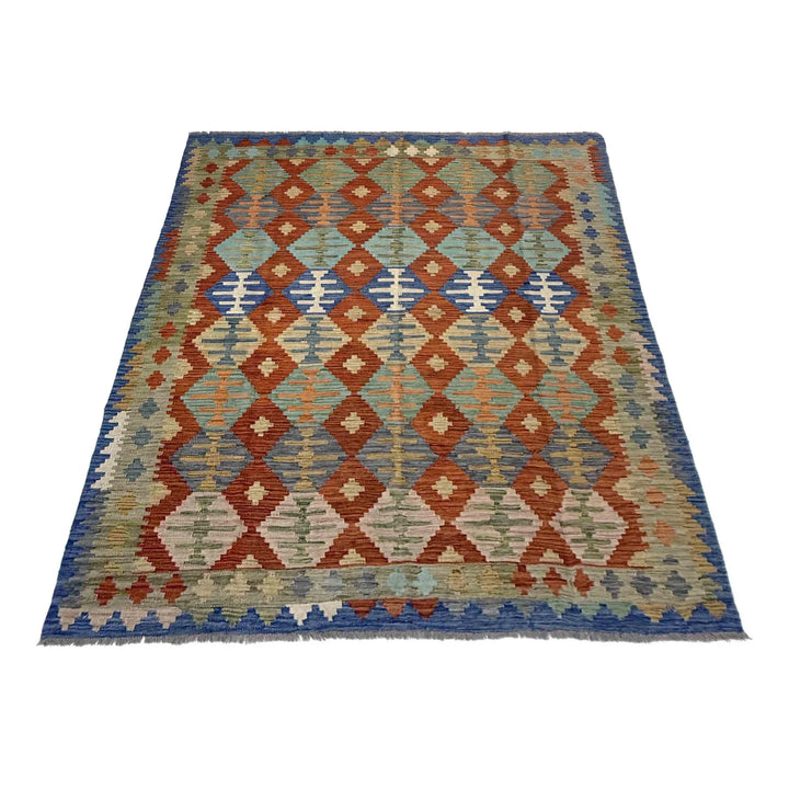 Afghan Vegetable Kilim Rug 5' 8" x 7' 8" Flat-Weave | No. AL717599