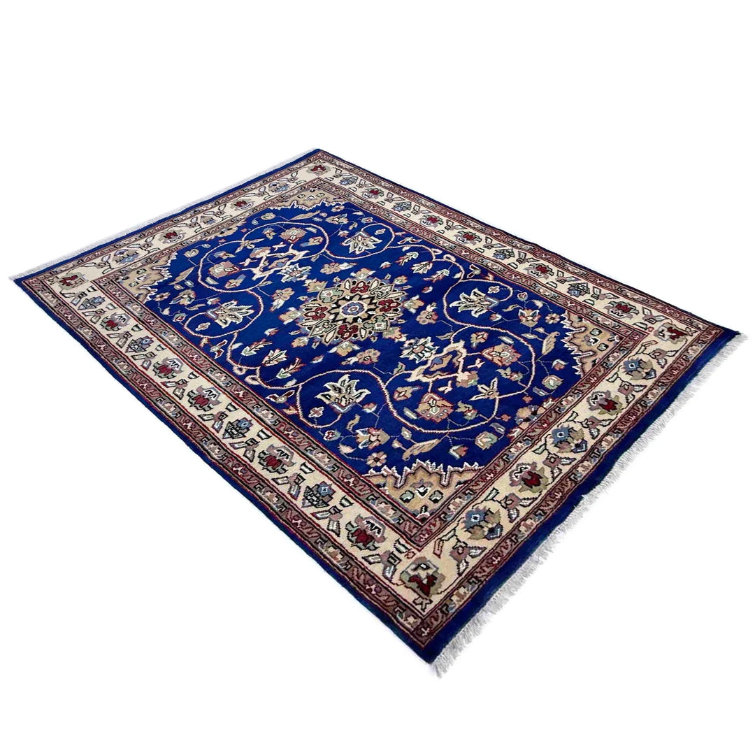 Blue Pakistani Jaldar Rug 4' 2" x 6' 1" Hand-Knotted | No. AL71831