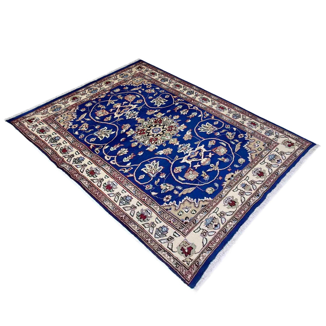 Blue Pakistani Jaldar Rug 4' 2" x 6' 1" Hand-Knotted | No. AL71831