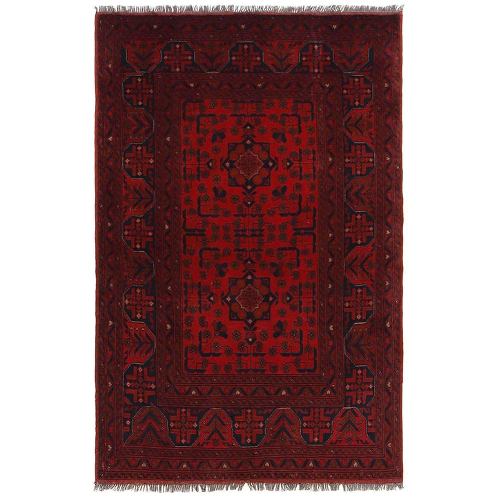 Red Afghan Khal Mohammadi Rug 3' 5" x 5' 3" Hand-Knotted | No. AL71847